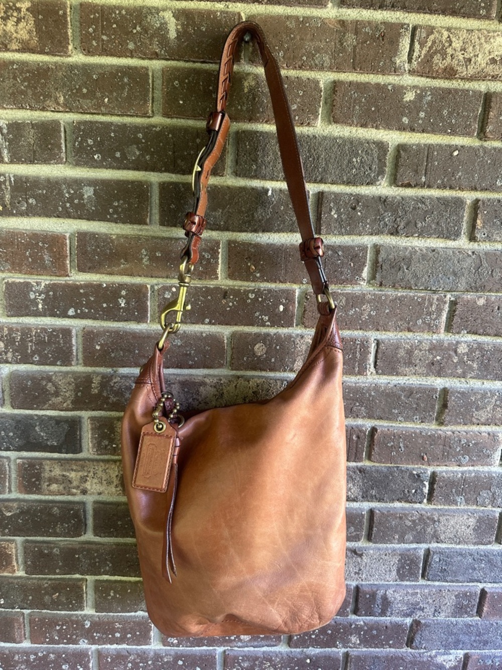 Coach 11423 EXCELLENT Bleeker Tattersall XL Leather Vintage bucket Bag;